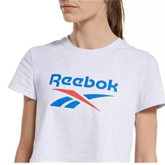 Reebok Classics Logo Cropped  Fit Tee White Melange Colour Women's Size 2X - Picture 1 of 8